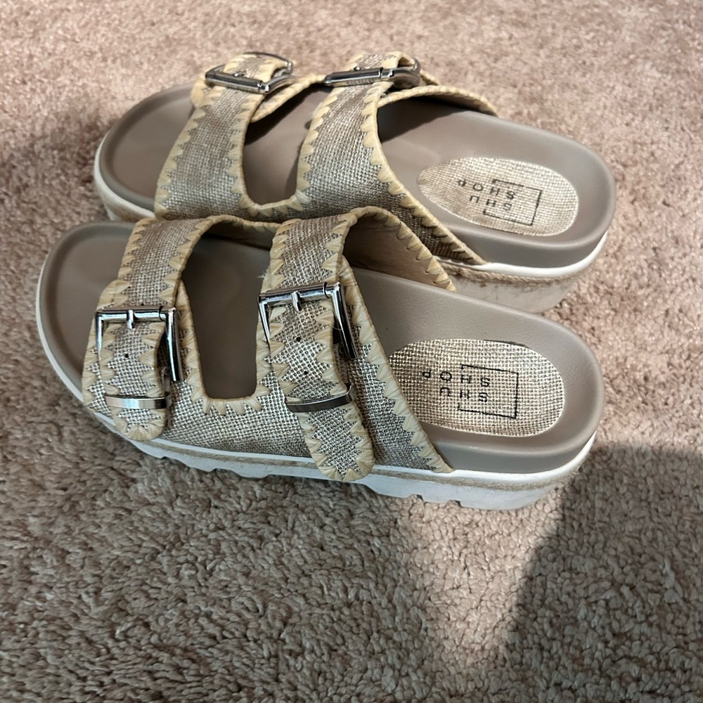 ShuShop Beige Buckle Sandals